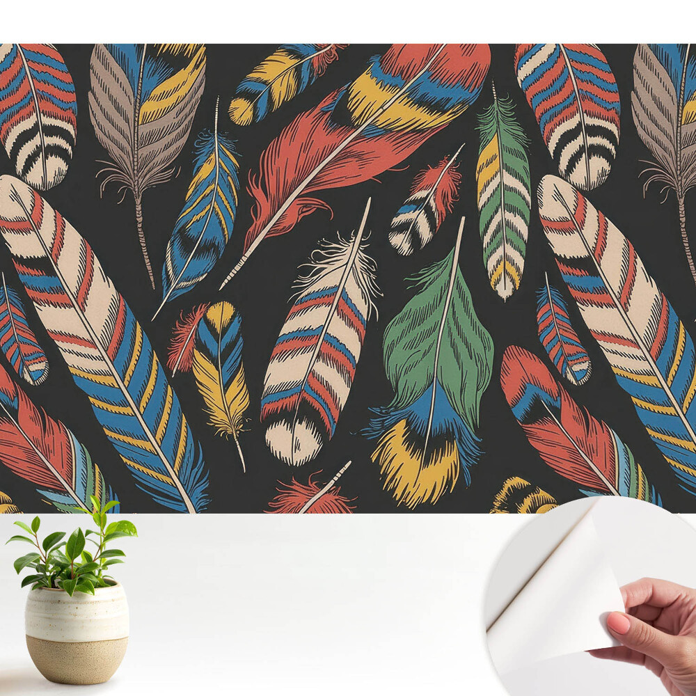 Tapety na stenu samolepiace Farebné pierka v boho štýle