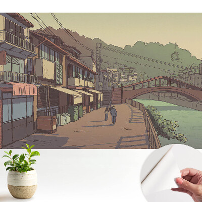 Tapety na stenu samolepiace Most a ulica v pastelových farbách