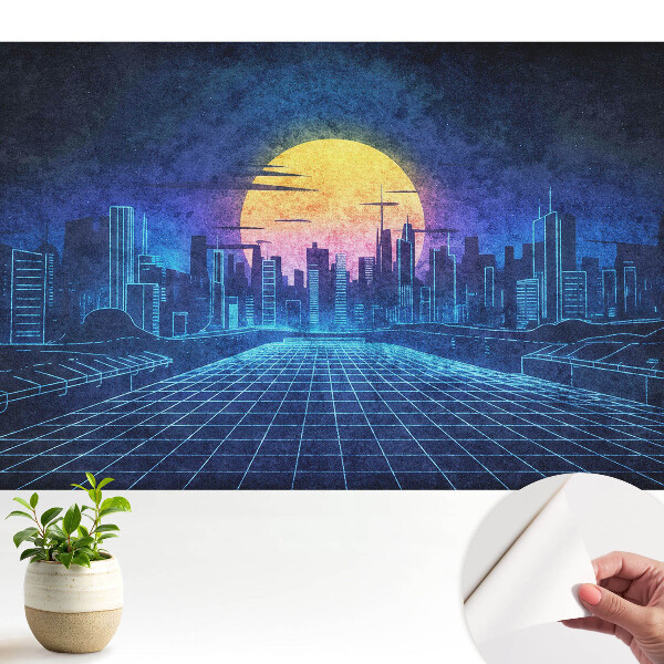 Tapeta do obývačky „Západ slnka vo futuristickom meste