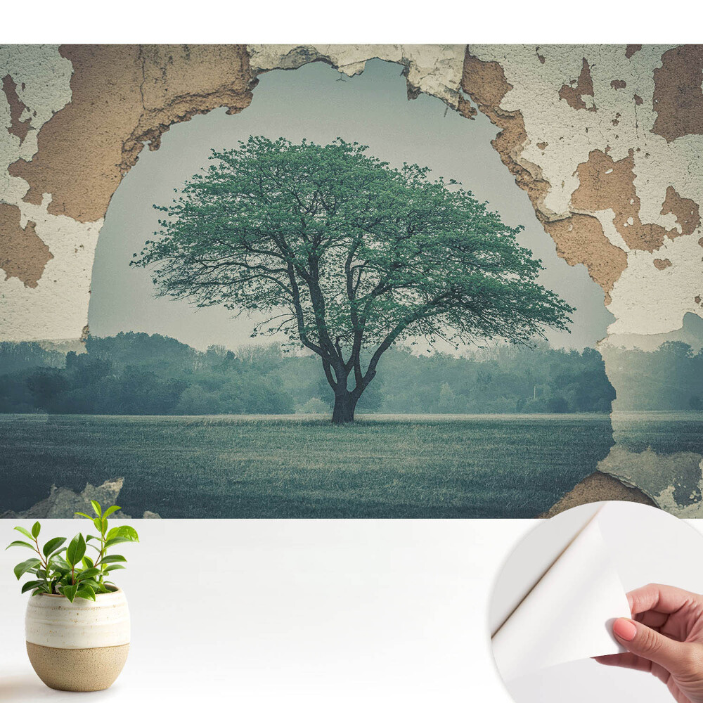 Tapeta do obývačky Nostalgický motív stromu na pozadí starej steny