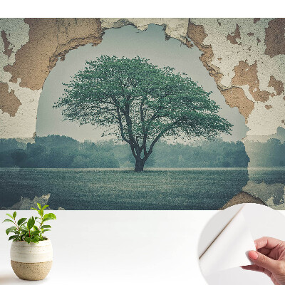 Tapeta s nostalgickým motívom stromu na pozadí starej steny