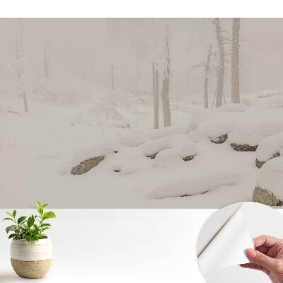 Tapeta do obývačky so zimnou krajinou a motívom útulného lesa