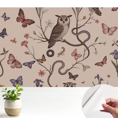 Tapeta na stenu samolepiaca s motívom prírodnej idyly motýľov a kvetov