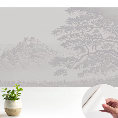 Tapeta s motívom krajiny a hradu medzi stromami vhodná do obývačky