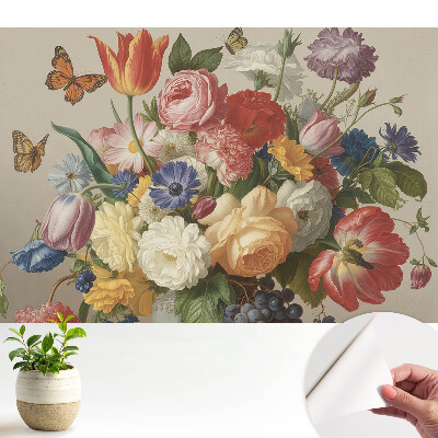 Tapeta do obývačky Farebná kytica kvetov s motýľmi