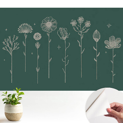 Tapeta do obývačky s minimalistickým kvetinovým motívom na zelenom pozadí