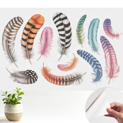 Tapeta na stenu samolepiaca s farebným vzorom pier v modernom dizajne