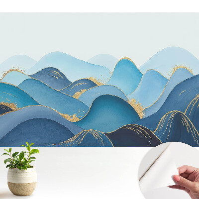 Tapeta do obývačky Modré vlny so žltým akcentom