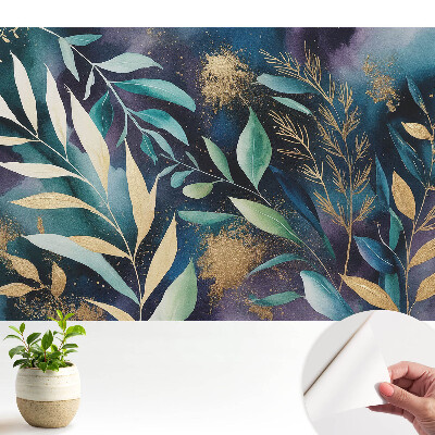 Tapety na stenu samolepiace s motívom botanických listov na tmavom pozadí