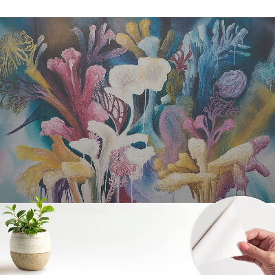 Tapeta do obývačky s motívom abstraktných kvetov v farebnej krajine