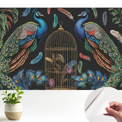 Tapeta do obývačky s motívom páva a vintage klietky