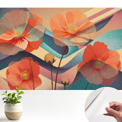 Tapeta do obývačky Abstraktné tvary oranžových kvetov