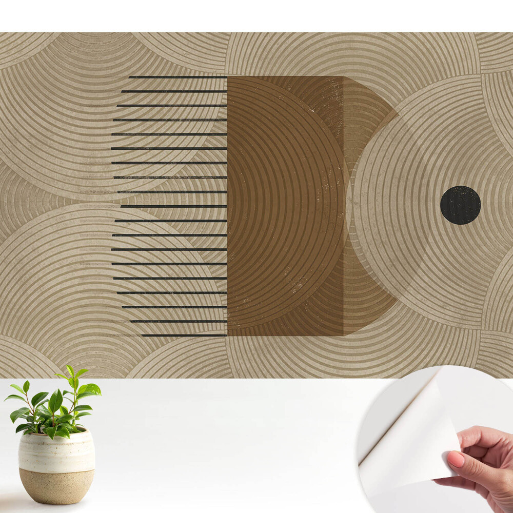 Tapeta do obývačky Geometrické kruhy a čiary v teplých odtieňoch