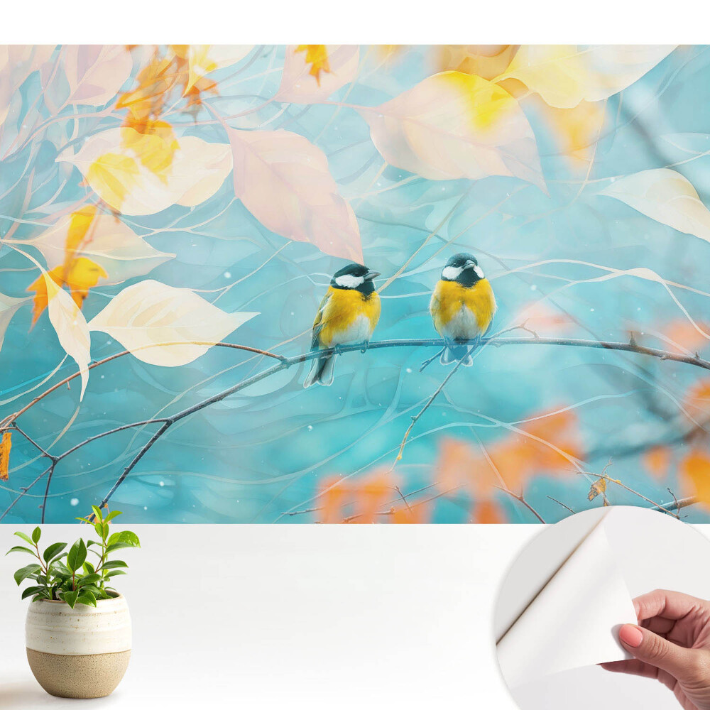 Tapeta Vtáky na konári s listnatými akcentmi.