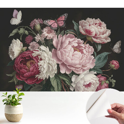 Luxusná tapeta s motívom romantických pivoniek a motýľov