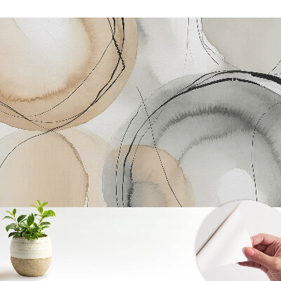 Tapeta s abstraktnými krúžkami v béžovej a sivej farbe