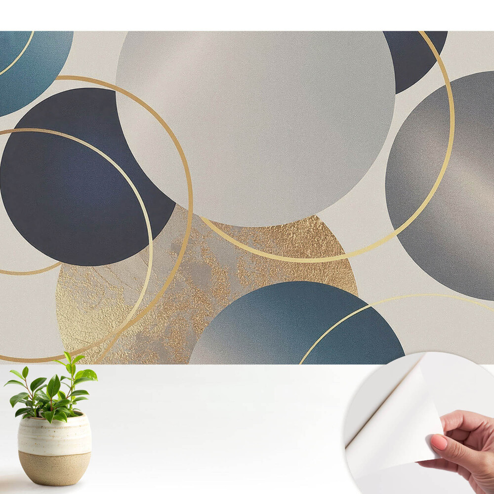 Tapety na stenu samolepiace Geometrické kruhové motívy v šedo-modrých tónoch.