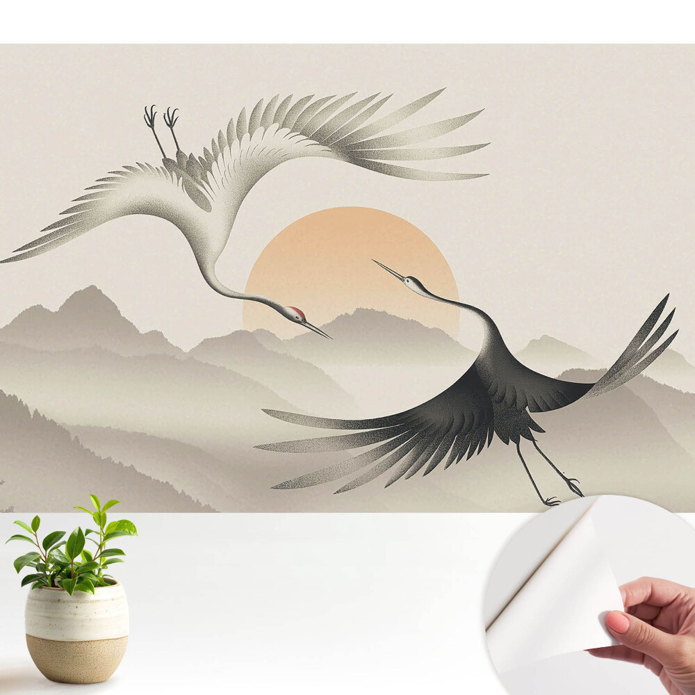 Tapeta do obývačky Žeriavy nad horami, príroda v harmónii