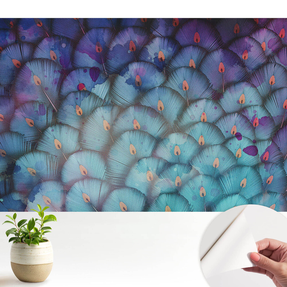 Tapeta do obývačky Abstraktné vejárové pierka v odtieňoch modrej