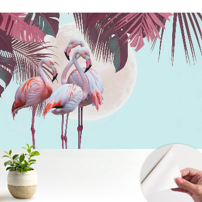 Tapeta s farebnými plameniakmi v tropickom prostredí