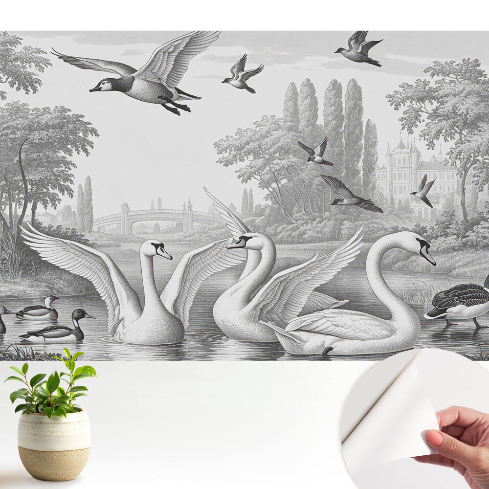Tapety na stenu samolepiace Romantická krajina s labuťami