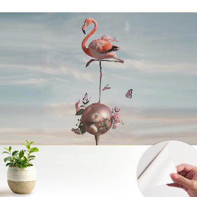 Tapeta na stenu samolepiaca s motívom plameniaka, kvetov a motýľov