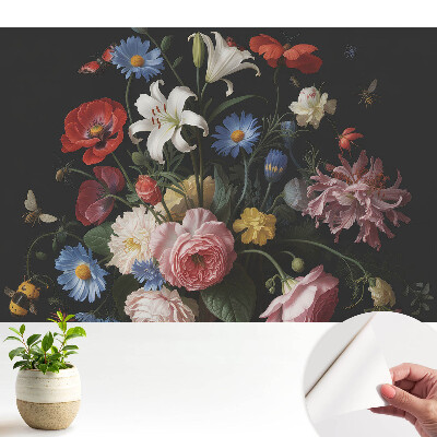 Tapety na stenu samolepiace Klasická kvetinová kytica s hmyzom