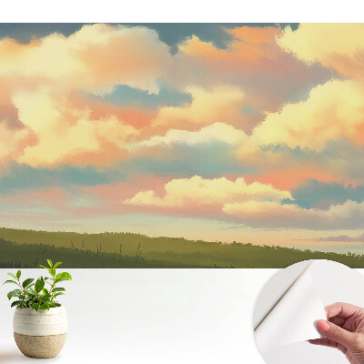 Tapeta na stenu samolepiaca s motívom pastelových oblakov vytvárajúca dojem lúky