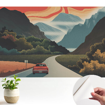 Tapeta do obývačky s retro motívom výletu do hôr