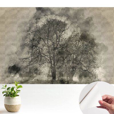 Tapeta do obývačky s motívom akvarelu a hmlistými stromami