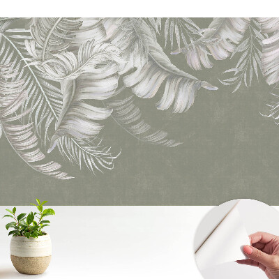 Tapeta Jemné tropické listy na sivom pozadí