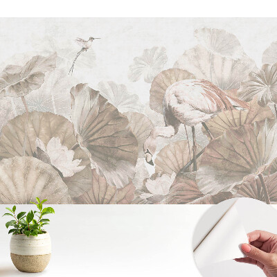 Tapeta na stenu samolepiaca s motívom plameniaka medzi listami