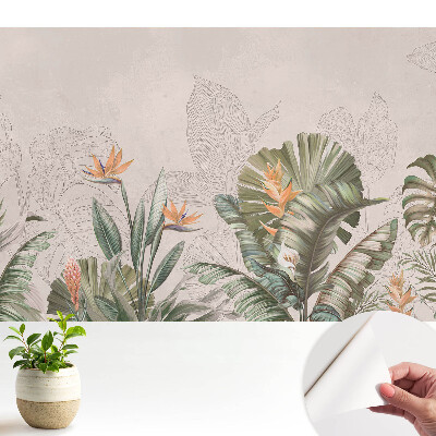 Luxusná tapeta s motívom exotickej vegetácie a farebnými kvetmi