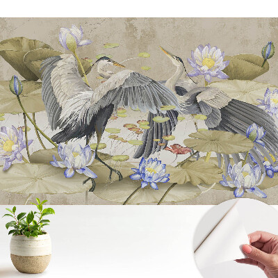 Tapeta s motívom žeriavov a lekien v klasickom štýle