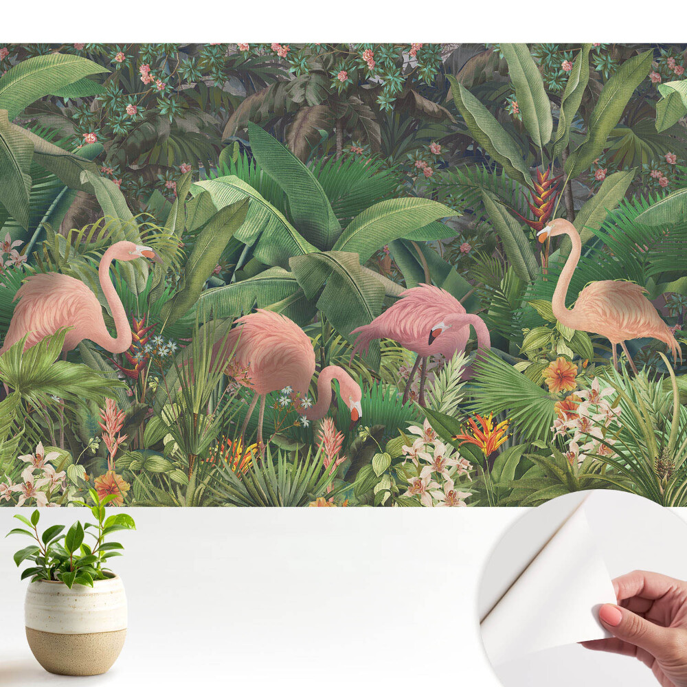 Tapety na stenu samolepiace Tropická exotika plameniakov