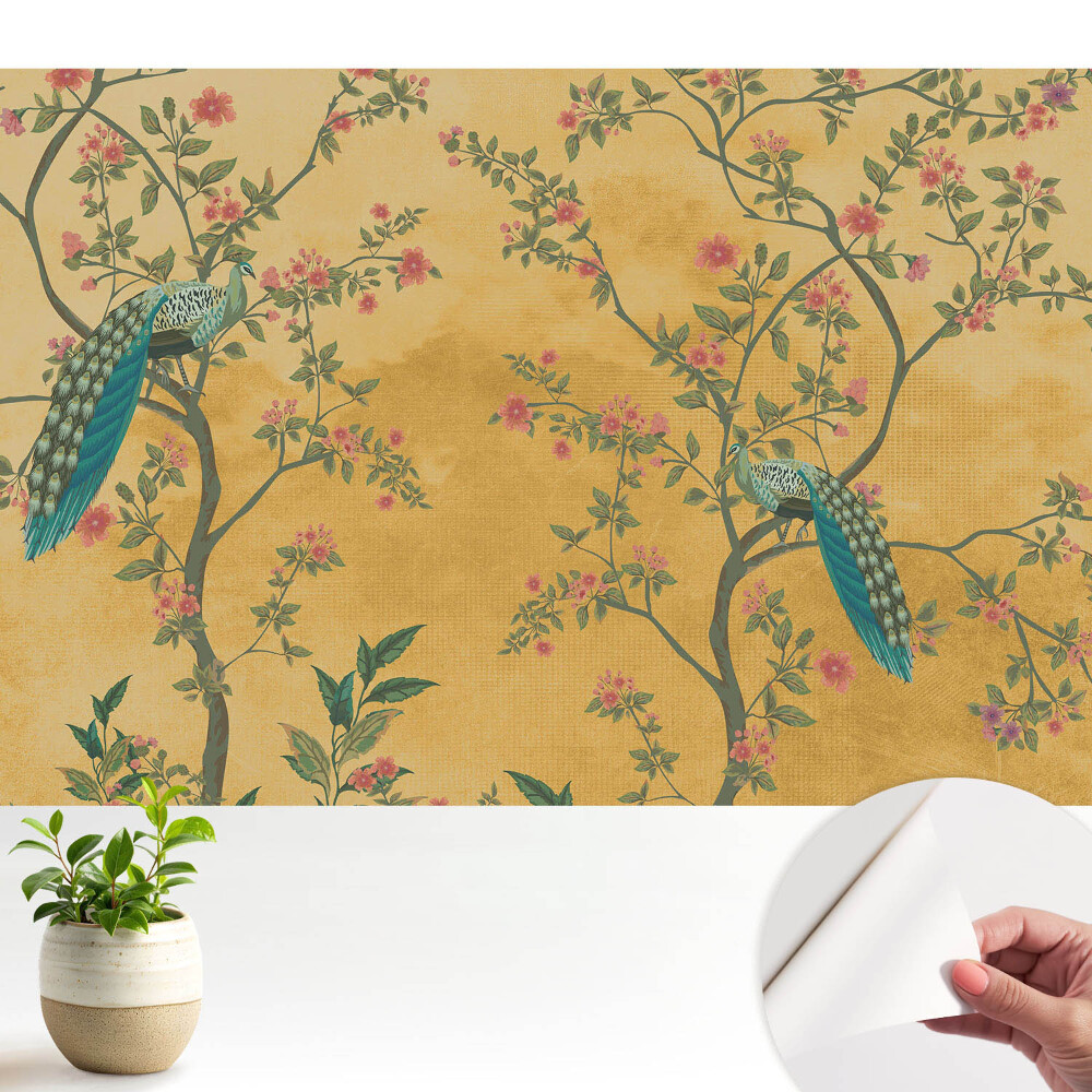 Tapeta do obývačky Pávie kvetinové motívy