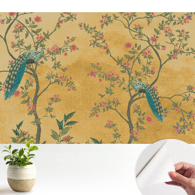 Tapeta do obývačky Pávie kvetinové motívy