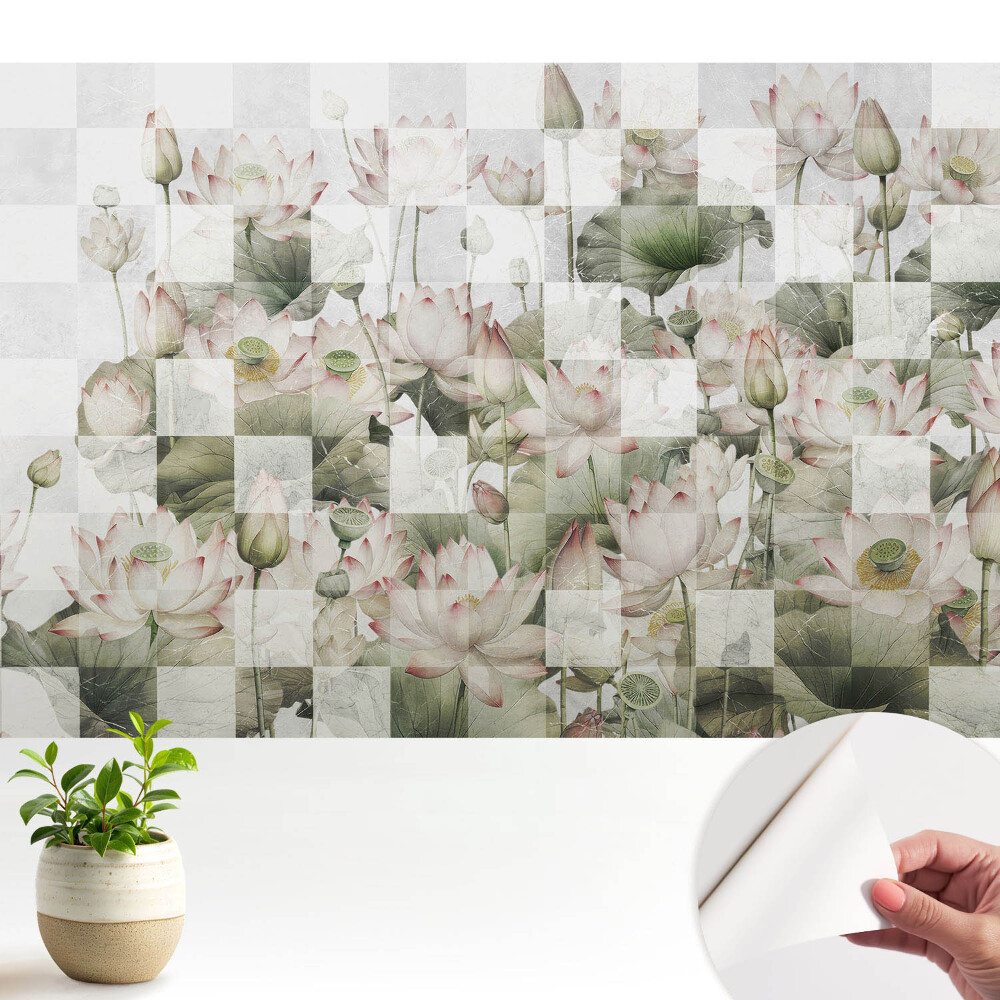 Tapeta Lotosové kvety a geometrické vzory