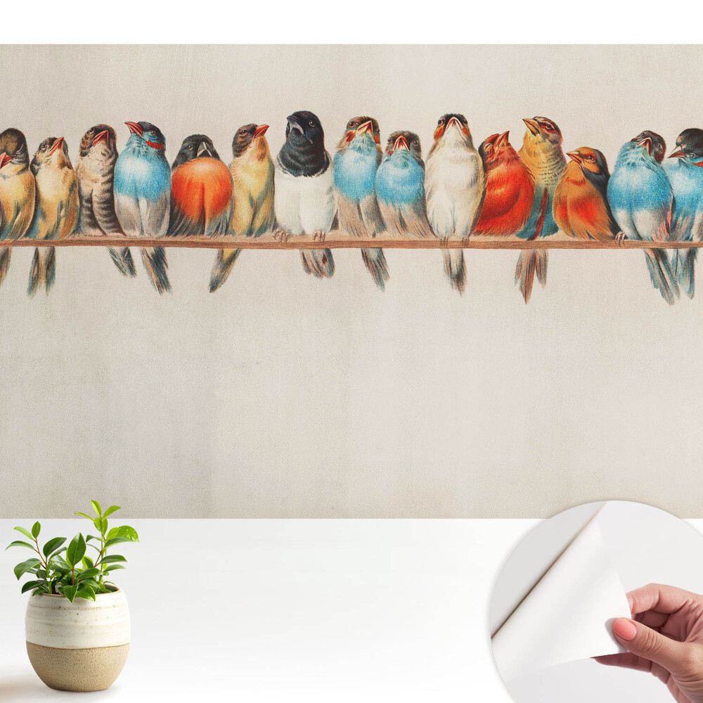 Tapeta Farebné vtáky na konári v klasickom štýle