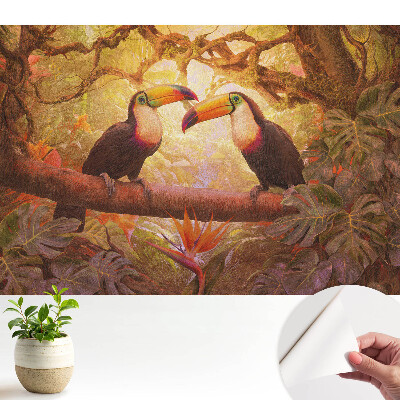 Luxusná tapeta s motívom tukánov v tropickom štýle