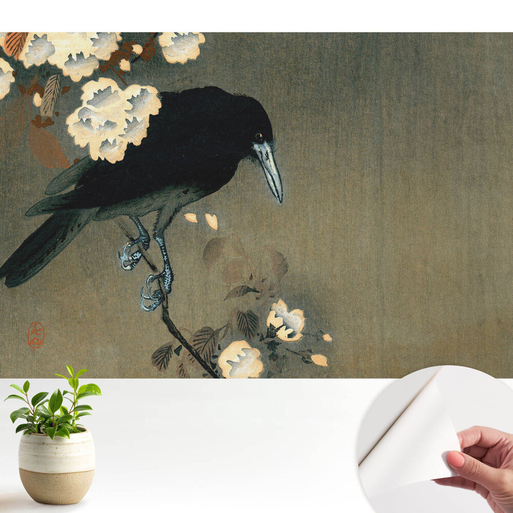 Tapeta do obývačky Japonský vták v kvetoch
