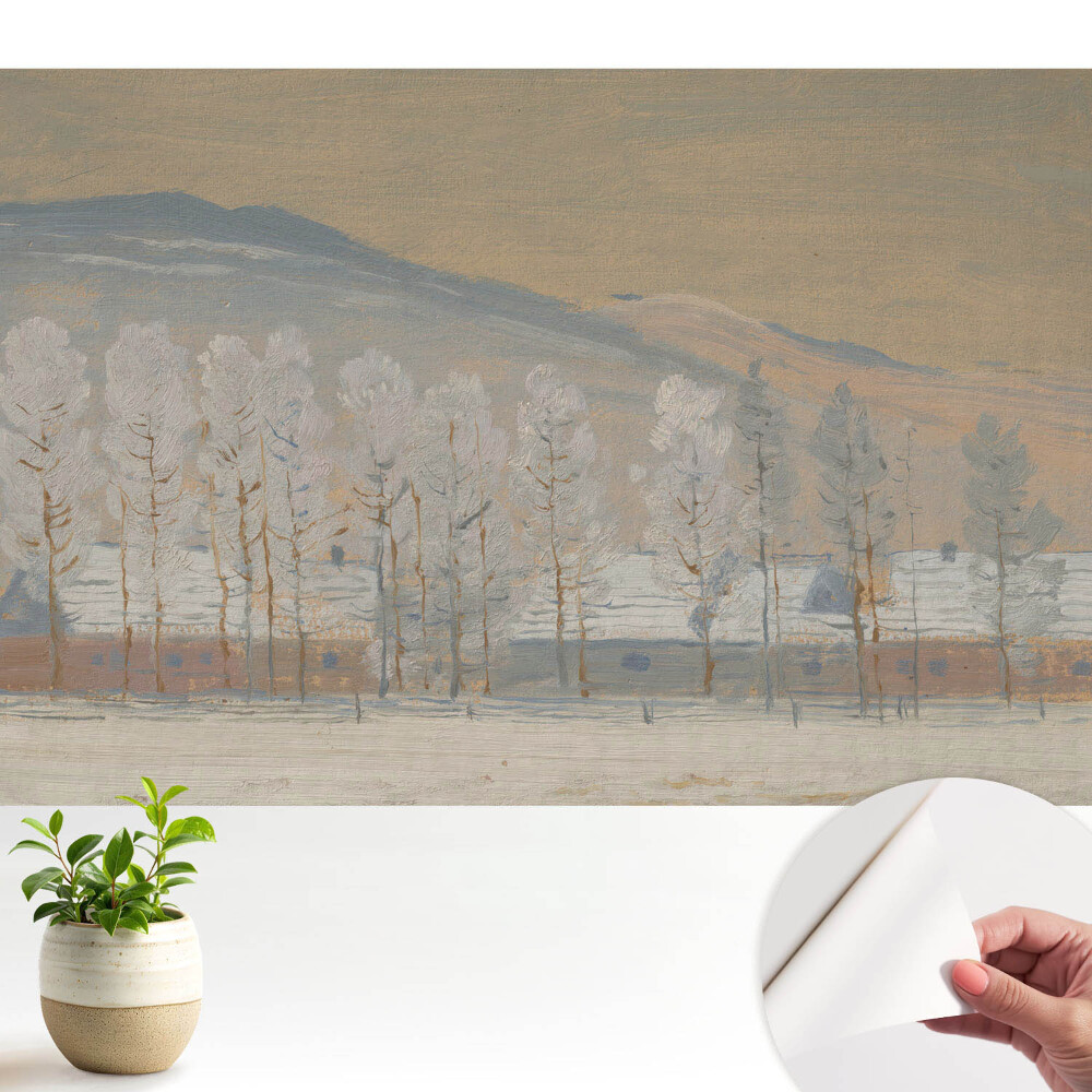 Tapeta do obývačky Zimná horská krajina s malebnými chatkami