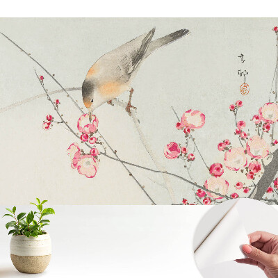 Tapeta do obývačky s motívom japonského vtáka a kvetov