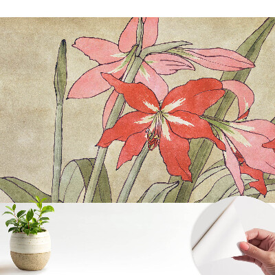 Tapeta na stenu samolepiaca s retro kvetinovou kompozíciou v prírodných farbách