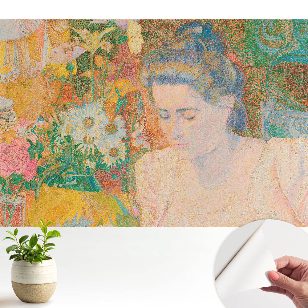 Luxusná tapeta Premýšľavá žena obklopená kvetmi