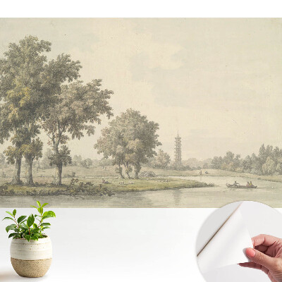 Tapeta Malebná krajina s pagodou a jazierkom