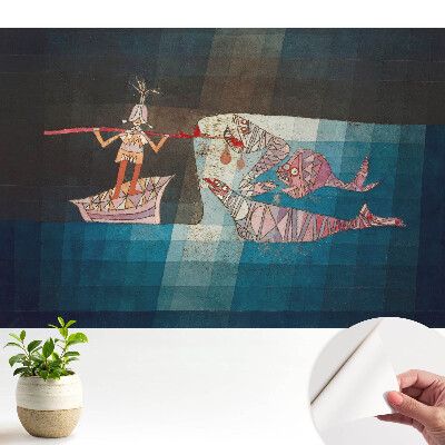 Tapeta s abstraktnými morskými motívmi a loďou