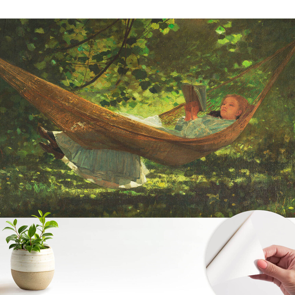 Luxusná tapeta Dievča v hojdacej sieti pod stromami
