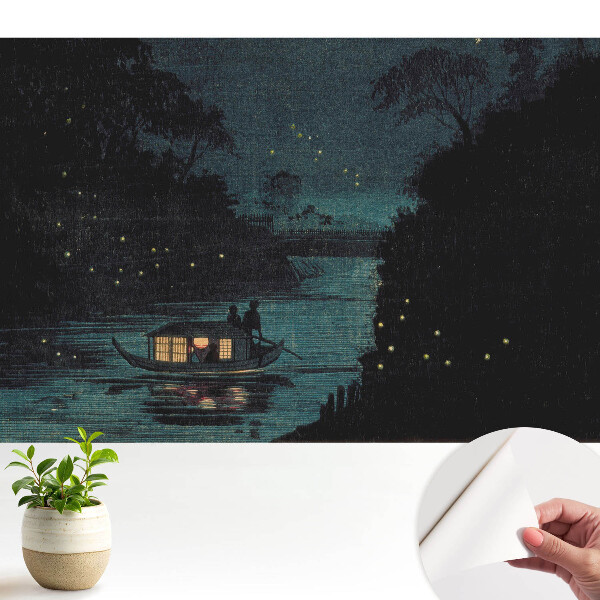 Tapety na stenu samolepiace Nočná loď obklopená svetluškami