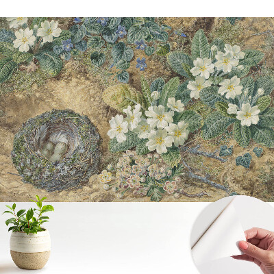 Tapeta Kvety prvosienky s vtáčím hniezdom